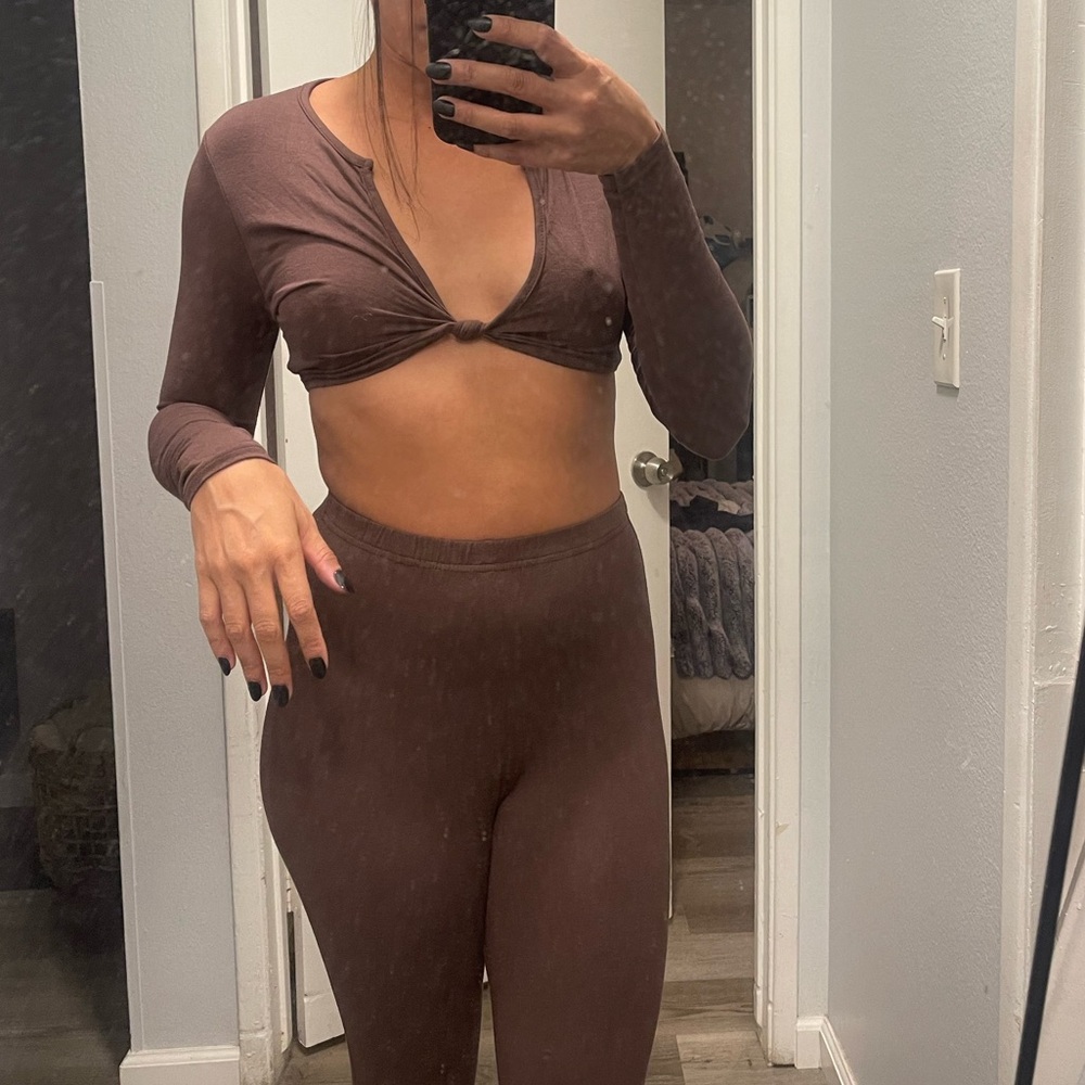 BROWN 2 PIECE SET, CROP TOP & PANTS FROM MISSY EMPIRE SIZE SMALL